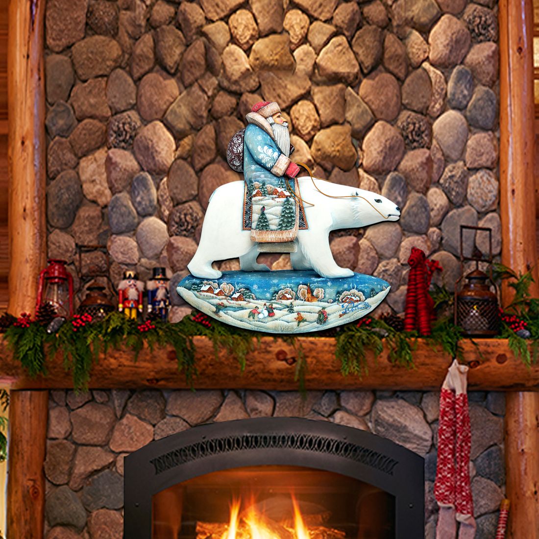 Santa On Polar Bear Christmas Door Decor by G. DeBrekht - Christmas Santa Snowman Decor - 8116382H